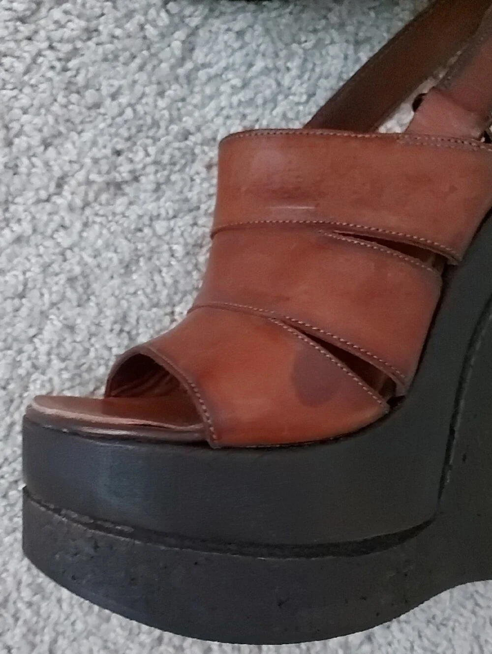 B2 Brown Leather Platform Slingback Sandals
